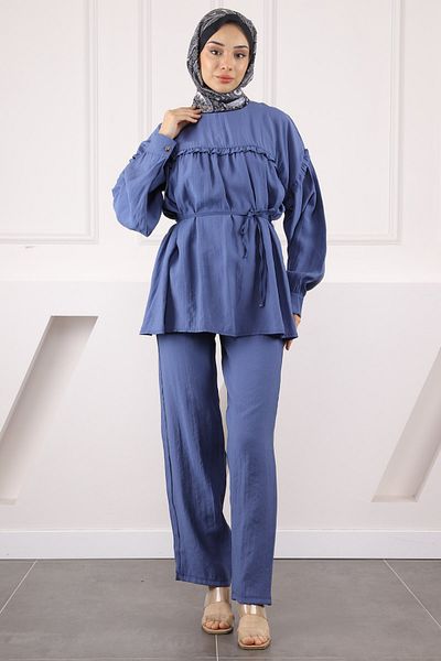 İmajButik Σετ Modal με παντελόνι με κορδόνι Indigo Waist