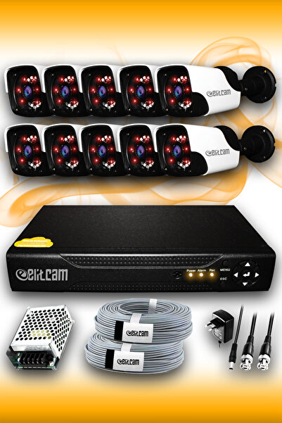 Elitcam 10 Kameralı Panda 10 Dış Kamera Set Hdd'siz Full Hd Gece Görüşlü Güve...
