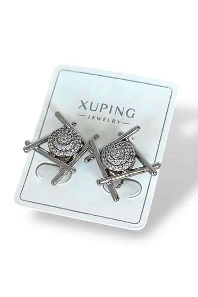 TAKIŞTIR أقراط Xuping من الفولاذ بتفاصيل حجر فضي اللون (زوج)