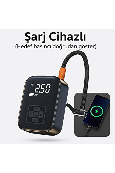 SMAYLİNG Kablosuz Dijital Hava Kompresörü | 4000 mAh Powerbank | 5 Modlu Şişi...