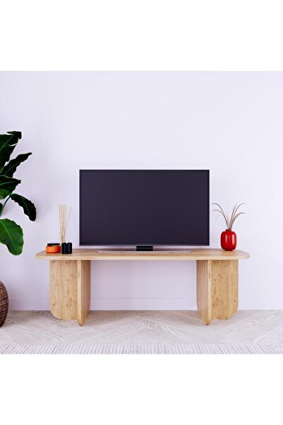 Bimossa B0030 Beca Tv Ünitesi 100 cm Meşe Tv Sehpası, Televizyon Ünitesi Minimalist Modern 45 inç Tv Ünitesi