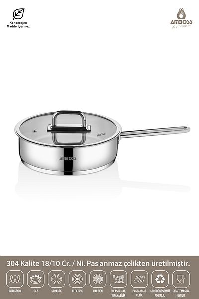 Amboss Nova Stainless Steel Pan with Glass Lid 22X5 cm