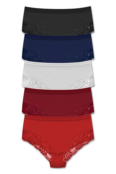 ZENA UNDERWEAR 5-Piece Tulle and Lace Detailed Elastic High Waist Large Size Women's Panties