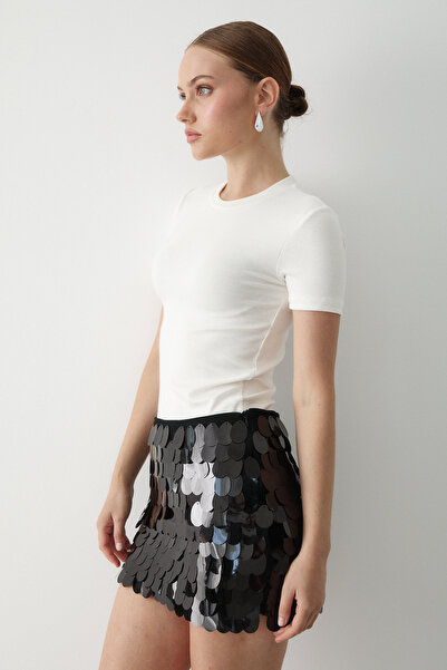 Laluvia Fusta mini neagră cu paiete - 2815