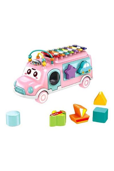 huanger Educational Toy for Kids with Happy Bus Design, Musical Xylophone, and Shape Sorting Tool 30x19.2x10