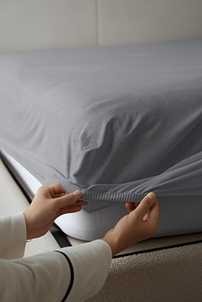 Navessa Açık Gri Tek Kişilik Lastikli Çarşaf Tek - Çift - Battal – Pamuklu, T...