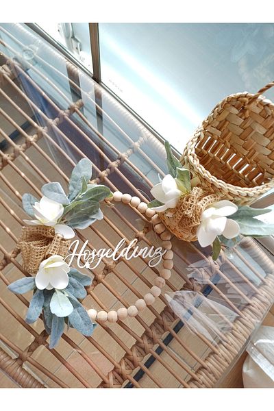 Okaliptus Tasarım Welcome Magnolia Door Decor Wooden Beaded Home Gift