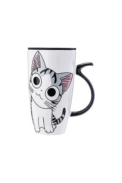 OEM Set Cana Cafea Ceramica Pisica Kitty cu lingurita si capac XXL 600 ml - M4