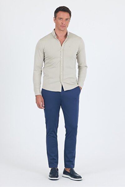 İmza Сива италианска риза с копчета, дълъг ръкав, без джобове, тясна кройка 1004250254