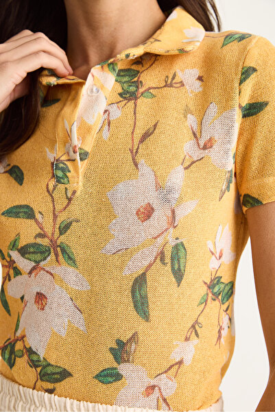 Bianco Lucci Γυναικεία μπλούζα με μοτίβο πόλο με ψηφιακή εκτύπωση κανονική καλοκαιρινή πλεκτή μπλούζα 60282016