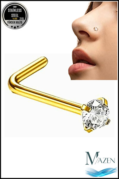 MAZEN L Model Zirkon Taşlı Hızma | 316L Cerrahi Çelik | Kararmaz Burun Pierci...