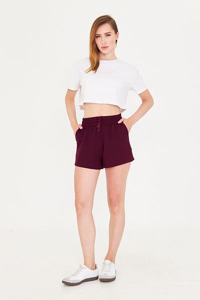 LEBRA Women's Burgundy Modal Fabric Summer Shorts with Pockets, Elastic Waist and Laced Flexible Lycra Daily Casual Model