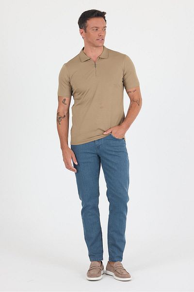 İmza Dark Mink Short Sleeve Plain Suprem Polo Collar Pocketless Stretchy Casual Slim Fit T-Shirt 1011250161_405