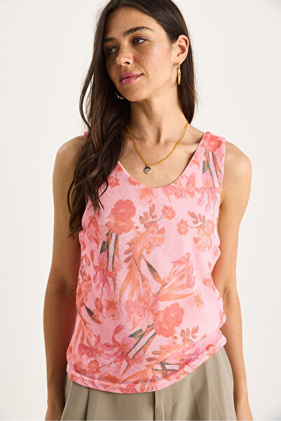 Bianco Lucci Γυναικεία μπλούζα με μοτίβο με χοντρό λουράκι με ψηφιακή εκτύπωση κανονική καλοκαιρινή πλεκτή μπλούζα 60282017