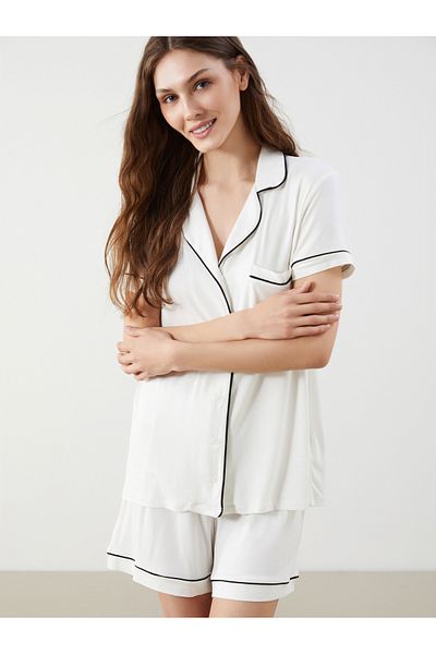 LC Waikiki Damen-Pyjama-Set mit Hemdkragen und Shorts