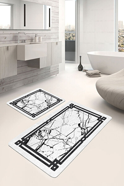 Realhomes Siyah - Beyaz Zeminde Çerçeveli Motifli Mermer Geometrik Avangarde ...