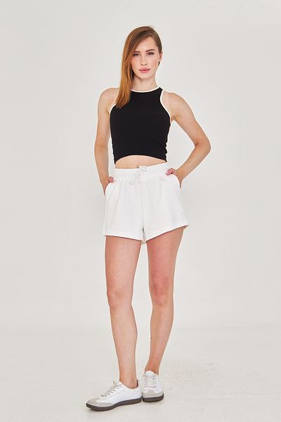 LEBRA Women's White Modal Fabric Summer Shorts with Pockets, Elastic Waist and Laces, Stretchy Lycra Daily Casual Model