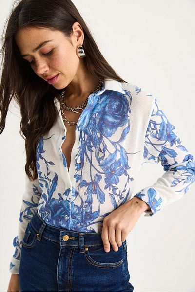 Bianco Lucci Women's Patterned Digital Printed Regular Summer Knitted Shirt 60282014