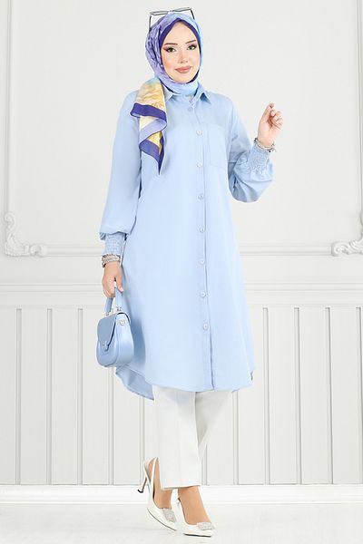 ModaMerve Μπροστινό κουμπί Hijab Tunik 282ASN936-M Baby Blue