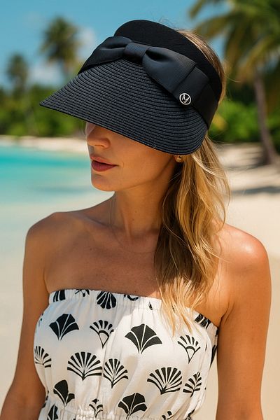 LAGRANZE Summer Women's Ribbon Detailed Banded Straw Visor Hat