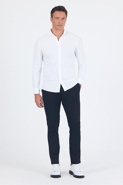 İmza White Smart Button Collar Long Sleeve Pocketless Slim Fit Stretch Shirt Shirt 1004250252