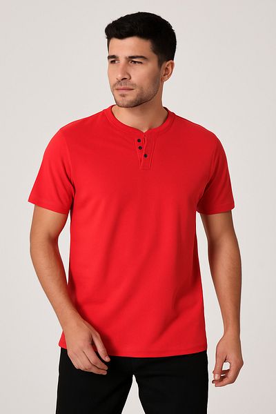 UOMOPARK 2124 Henley T-Shirt Brown Button Detailed Basic Casual t Shirt