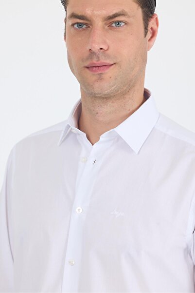 İmza Λευκό κλασικό γιακά μακρυμάνικο χωρίς τσέπη Comfort Fit Classic βαμβακερό πουκάμισο 1004250287