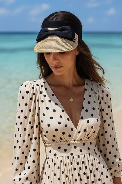 LAGRANZE Summer Women's Ribbon Detailed Banded Straw Visor Hat