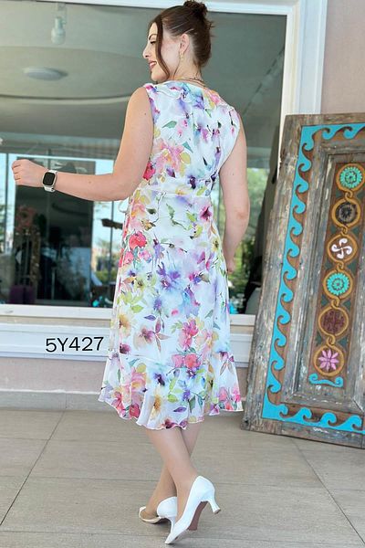 İnce Topuk Double Breasted Flounced Floral Dress 5Y427