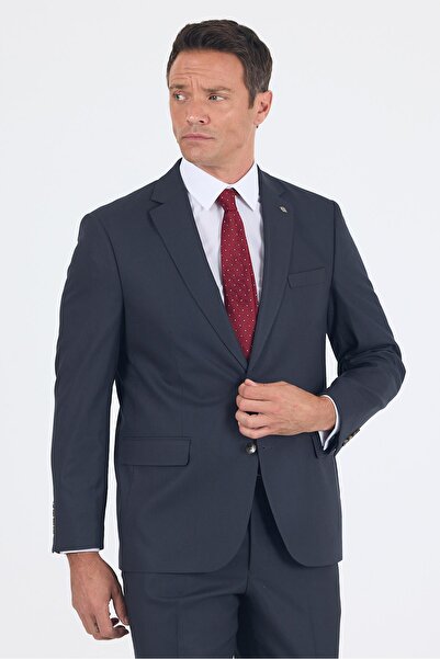 İmza Koyu Antrasit Mono Yaka Bez Ayağı Tam Astar Pamuklu 4 Drop Comfort Fit Classic Takım Elbise 10012501