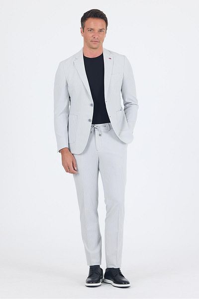 İmza Gray Seersucker Mono Collar Flexible 6 Drop Slim Fit Classic Suit 1001250117