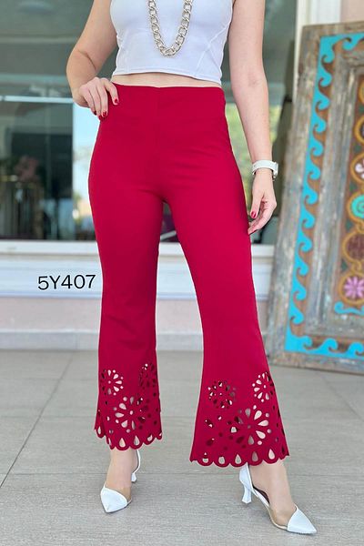 İnce Topuk Laser Cut Crepe Trousers 5Y407