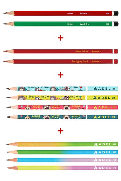 Adel Assorted Pencil Set of 12,Red Pencil,Coral Pencil,Pastel and Animal Pattern Pencils