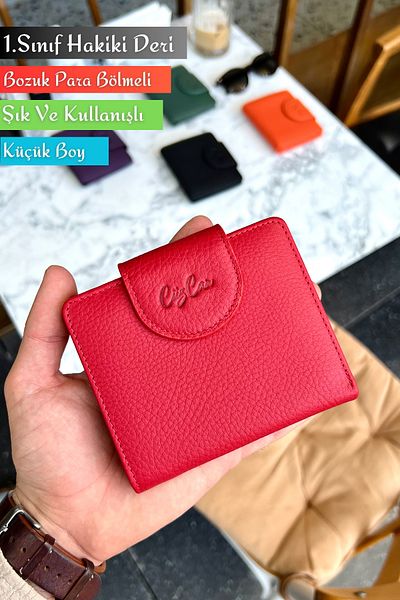 CüzCan Miosa Red Genuine Leather Women's Wallet Small Size Stylish and Convenient