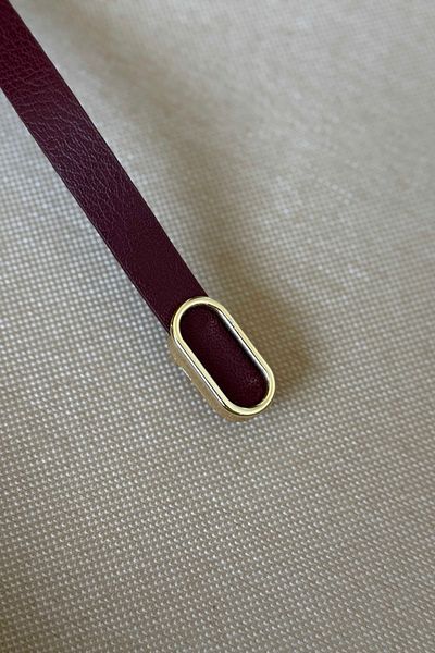 keisy Alice Thin Gold Buckle Burgundy Women's Belt