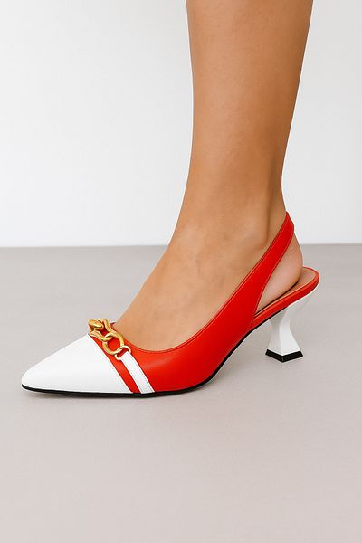 Mariolucci Women's Daily Heeled Shoes Genuine Red Leather Body (Toe Genuine White Leather)