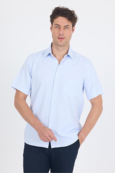 İmza Σκούρο μπλε πουκάμισο με σκληρό γιακά, κοντό μανίκι, τσέπες και άνετη εφ...