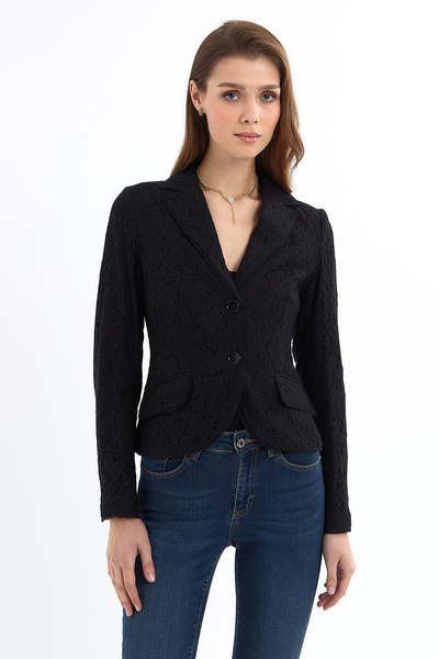 Ground Pepper Siyah Klasik Dantel Ceket