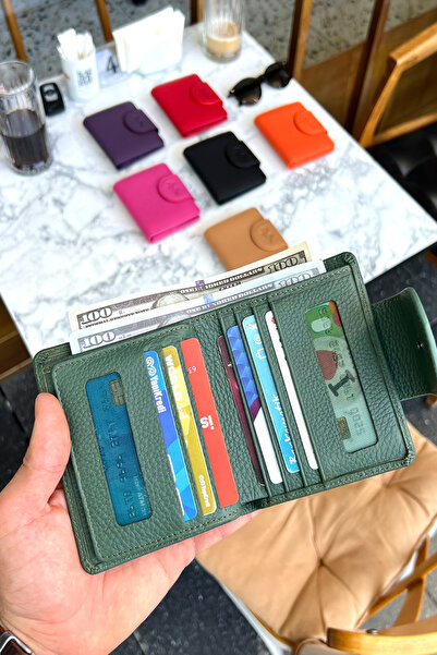 CüzCan Miosa Khaki Green Genuine Leather Women's Wallet Small Size Stylish and Convenient
