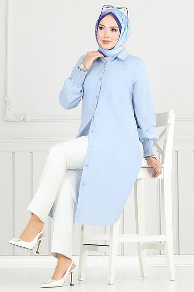 ModaMerve Μπροστινό κουμπί Hijab Tunik 282ASN936-M Baby Blue