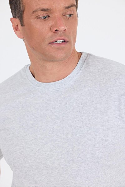 İmza Γκρι κοντομάνικο μονόχρωμο μπλουζάκι με λαιμόκοψη Slim Fit 1011250190