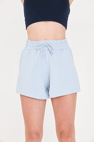 LEBRA Women's Baby Blue Modal Fabric Summer Shorts with Pockets, Elastic Waist, Lace-Up, Stretchy Lycra, Daily Comfortable