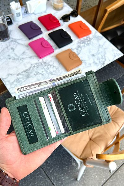 CüzCan Miosa Khaki Green Genuine Leather Women's Wallet Small Size Stylish and Convenient