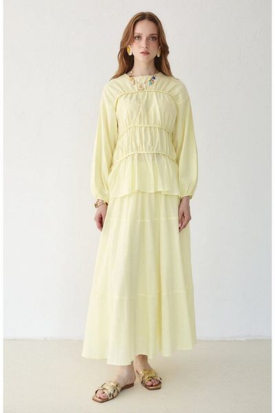 DEMET Bade Cotton Voile Fabric Double Skirt Suit