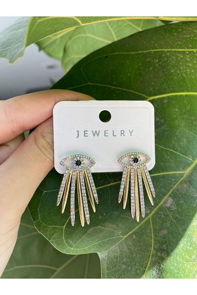 sain jewelry Stylish Earrings with Zircon Stone and Gold Eye Detail