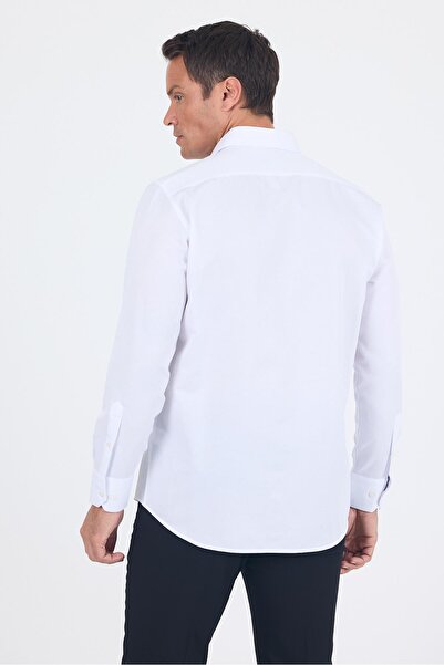 İmza Μακρυμάνικο καρό μοτίβο Dobby σκληρό πέτο με τσέπη Βαμβακερό Classic Comfort Fit πουκάμισο 1004250186