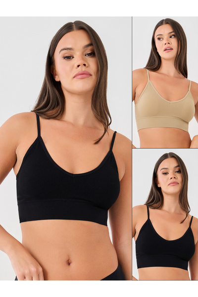 Styli عبوة من قطعتين - بلوزة قصيرة مبطنة بدون درزات مضلعة