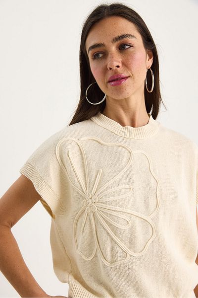 Bianco Lucci Women's Three-Dimensional Flower Embroidered Loose Sweater 20258013