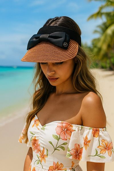 LAGRANZE Summer Women's Ribbon Detailed Banded Straw Visor Hat