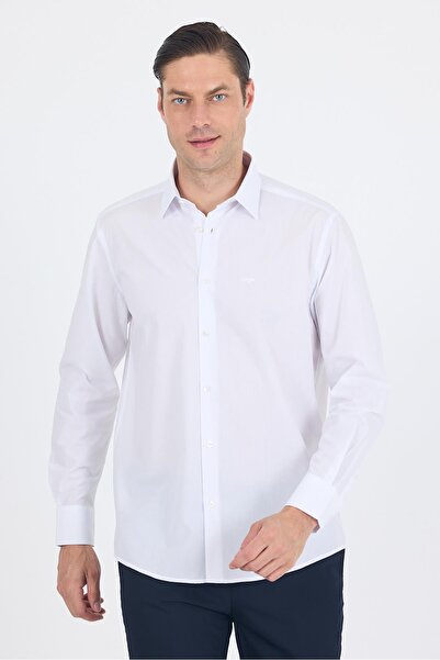 İmza Λευκό κλασικό γιακά μακρυμάνικο χωρίς τσέπη Comfort Fit Classic βαμβακερό πουκάμισο 1004250287